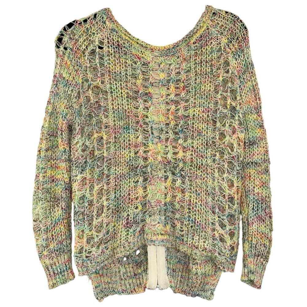 Vintage Havana Rainbow Knit Exposed Zipper Light Sweater Women's S Boho Hippie